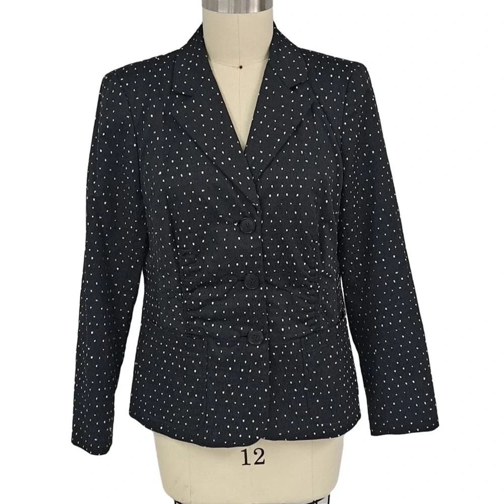 Lafayette 148 Black & White  polka dot Embroidered Blazer Jacket L XL